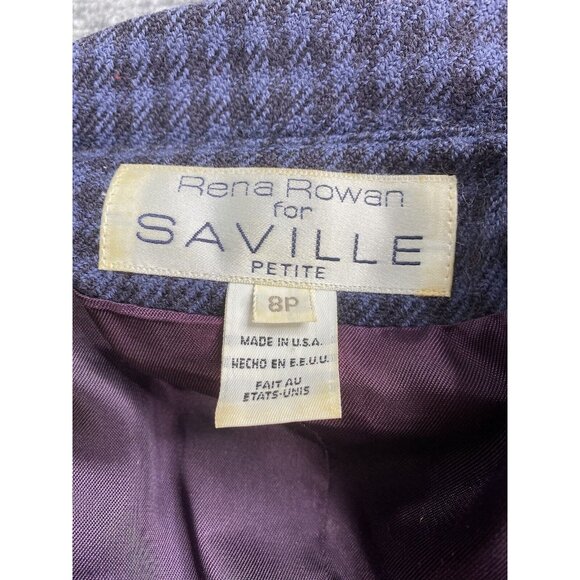 VTG Rene Rowan Saville Jacket Women's 8P Blue Houndstooth Worsted Wool Distress - Picture 9 of 16